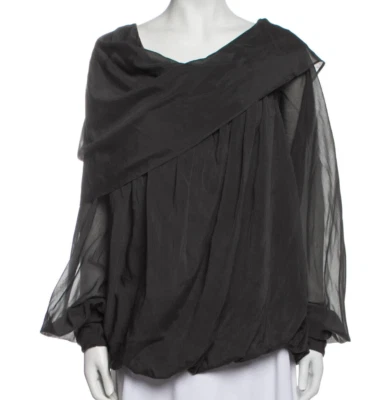 Blusa Donna Karan Top Seda Chifón Envolvente Drapeada Manga Larga Grande Foto 1 de 4