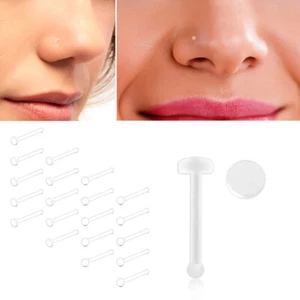 Clear Retainer Nose Bone 20G (0.8mm) Flexible 2mm Flat Round Top Body Piercing - Picture 1 of 1