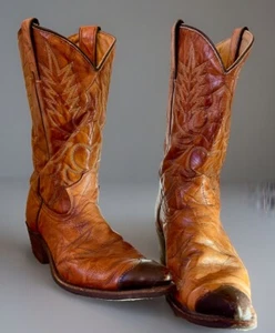 Vintage WRANGLER Cowboy Boots Mens 8.5EE Butterscotch/Brown Toe Western USA - Picture 1 of 15