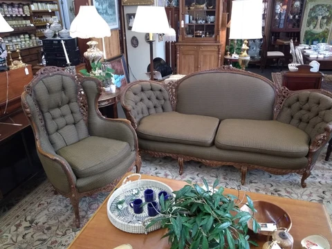 Antique 1920s Al Capone Hand Carved Sofa with Arm Chair Cover