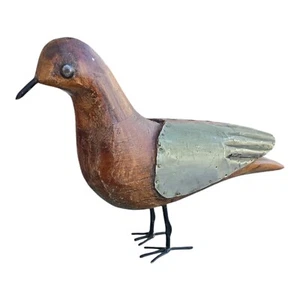 Carved Bird Decoy Mourning Dove Wire Legs Metal beak metal wings 7.5” Tall - Picture 1 of 3