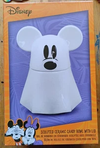 Disney Bioworld Ghost Mickey Mouse Sculpted Ceramic Candy Bowl with Lid New - Picture 1 of 5
