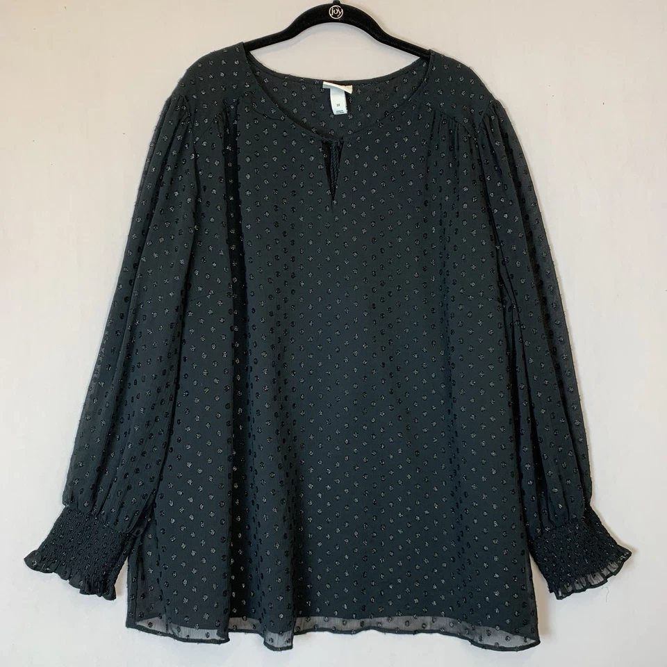 Blusa campesina a lunares negra Ava Viv Top para mujer 3X punto suizo poeta manga larga Foto 1 de 4