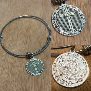 Faith Hope Love Expandable Bangle Cross Charm Bracelet Religious Christian Jesus - Picture 1 of 6