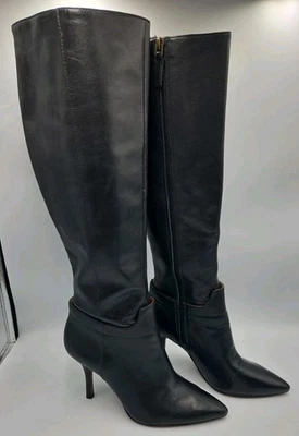 Botas Nine West Getta de cuero negro hasta la rodilla tacón de aguja cremallera talla 7,5 M  Foto 1 de 4