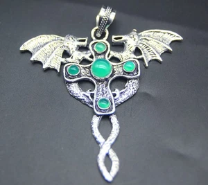 Green Carnelian Gemstone Handmade 925 Sterling Silver Jewelry Pendant Size 2.5" - Picture 1 of 4
