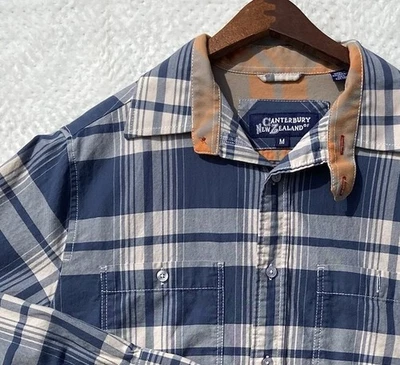 Canterbury of New Zealand Mens Long Sleeve Shirt Blue Orange Check Plaid Cotton - Image 1 of 4