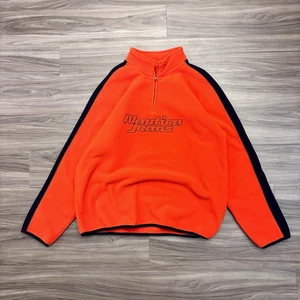 Y2K / Vintage Nautica Jeans Company Orange Fleece Quarter Zip Pullover Size XL - Picture 1 of 9