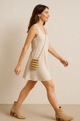 Bolso Bandolera Boho Tejido de Sisal Marrón Tostado Hecho a Mano Natural Mini Foto 1 de 4