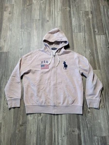 Polo Ralph Lauren Hoodie Full Zip American Flag Big Pony USA Mens XL Faded Pink - Picture 1 of 10