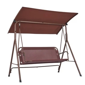3-Person Patio Swing Chair Patio Swing with Adjustable Canopy Brown - Picture 1 of 12