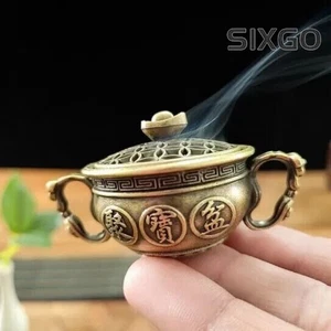 Bruciatore incenso 6,5 cm cinese retrò ottone ciotola tesoro fengshui portafortuna - Foto 1 di 4