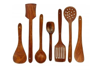Handmade Wooden Non-Stick Serving and Cooking Spoon Kitchen Tool Set of 7 - Picture 1 of 1