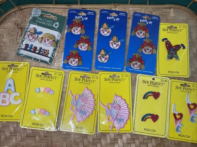 NIP Patches Embroidered Vintage 11 Assortment Lot Iron On Appliques Motifs VTG - Image 1 of 4