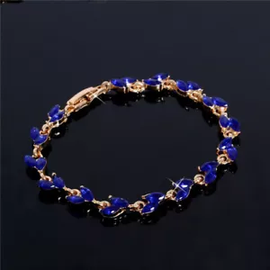 18K GOLD EP 2 CT DIAMOND SIMULATED SAPPHIRE MARQUISE TENNIS LINK BRACELET - Picture 1 of 7