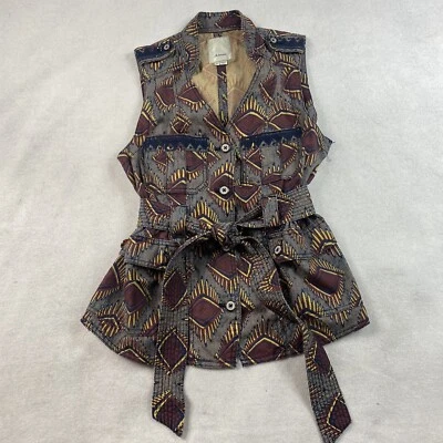 Elevenses Anthropologie Aztec Tribal Vest S Belted Button Front Boho  - Image 1 of 4
