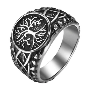 Stainless Steel Mens Irish Celtic Trinity Knot Tree of Life Ring Band Size 8-12 - Picture 1 of 7