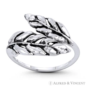 Anillo de derivación grueso ancho de plata esterlina .925 diseño de hoja de rama - Imagen 1 de 1