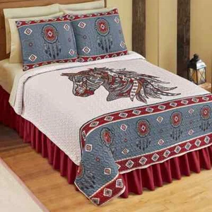 HORSE SOUTHWEST COWBOY DREAMCATCHER RANCH BEDROOM FULL QUEEN SZ QUILT SHAM SET - Picture 1 of 1
