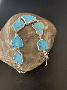 Brazalete de eslabones de plata esterlina navajo turquesa azul Kingman 8" 11651 - Imagen 1 de 12