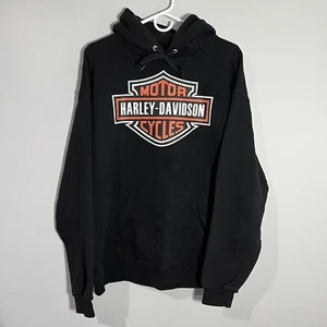 Vintage Y2K Harley Davidson Big Logo Black Pullover Sweatshirt Hoodie Mens M - Picture 1 of 5