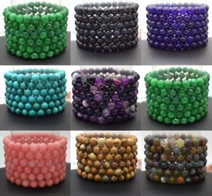 Wholesale Lots 6 Pcs 6/8/10/12mm Natural Gemstone Crystal Stretch Bracelet 7.5” - Picture 1 of 54