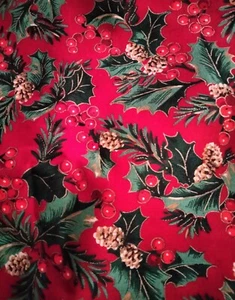 FABRIC VIP PRINT CRANSTON PINE CONES HOLLY BERRY 44" x 2 YRDS CHRISTMAS HOLIDAYS - Picture 1 of 12