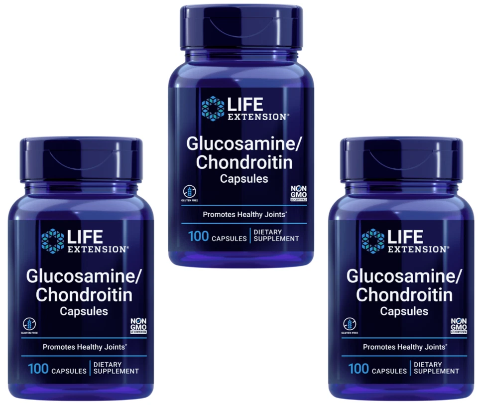PACK de 3 Life Extension glucosamina condroitina para articulaciones sanas cartílago 100 tapas Foto 1 de 4