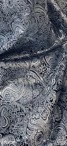 Navy Silver Paisley Metallic Brocade Fabric 58'' PRICE PER METER - Picture 1 of 2