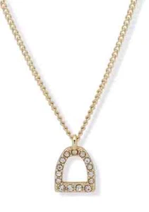 NEW Lauren Ralph Lauren Pave Stirrup Pendant Necklace 16”+3" Gold Tone Crystal - Picture 1 of 7