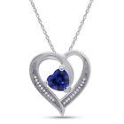 Heart Pendant Necklace Simulated Sapphire 14K White Gold Plated Sterling Silver
