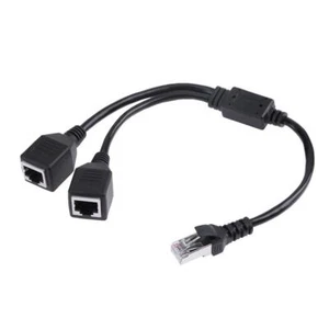 RJ45 Male to 2 Female Splitter DSL LAN Network Ethernet Adapter Cable - Afbeelding 1 van 9