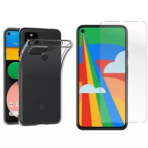 COVER TRASPARENTE + PELLICOLA VETRO TEMPERATO PER GOOGLE PIXEL 5XL CUSTODIA TPU - Foto 1 di 11