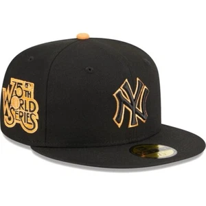 New Era New York Yankees Black 59FIFTY Hat 75th WS Patch Size 7 3/4 Orange UV - Picture 1 of 5
