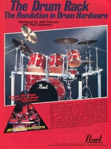 1983 Print Ad of Pearl DR-1 Drum Rack designed by Jeff Porcaro of TOTO - Bild 1 von 2