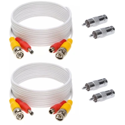 2 x 20FT Video Power Cable BNC DC Security Camera RCA DVR Cord for CCTV White - Image 1 of 4
