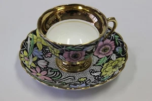 Rosina Cup & Saucer England Bone China Gold Cloisonne Floral - Picture 1 of 3