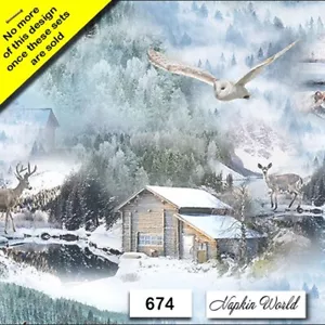 (674) DOS Serpientes de Papel ALMUERZO Decoupage Arte Artesanal ESCENA INVIERNO BÚHO CIERVO - Imagen 1 de 4