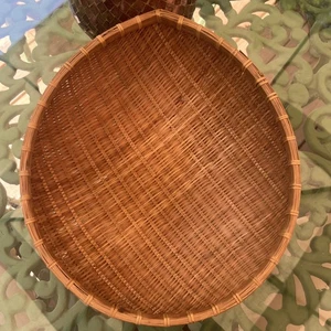 Vintage TearDrop Rattan Bambus Winnowing Reiskorb Weiden Sammeln Schüssel 12,5" - Bild 1 von 5