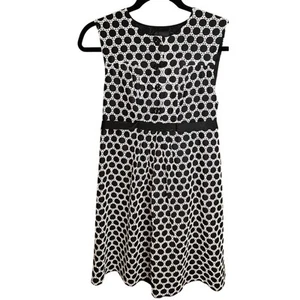 Abito Anthropologie Anna Sui donna 8 nero/bianco stampa cravatta dietro completamente foderato - Foto 1 di 8