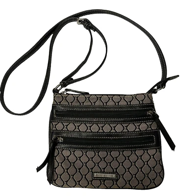 Nine West Crossbody Bag Purse Small Woven Adjust Strap Zippers Tan Black Preppy - Image 1 of 4