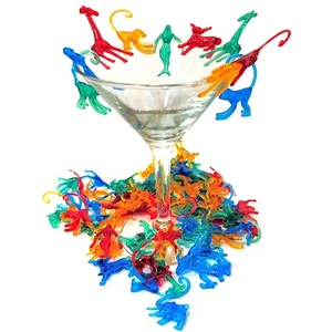 Plastic Mixed Animal Cocktail Drink Markers/Charms (72) -Elephant Monkey Mermaid - Picture 1 of 3