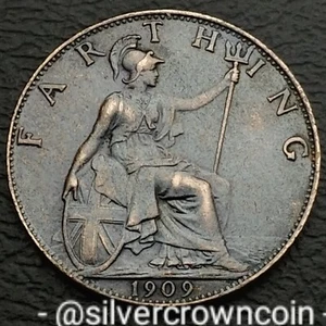 UK Great Britain Farthing 1909. KM#792. 1/4 Quarter Penny Cent coin. Edward VII. - Picture 1 of 7