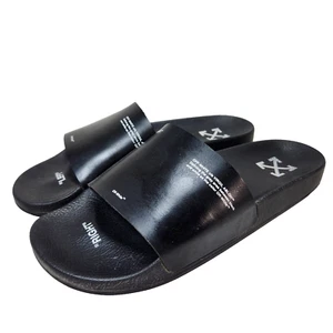 OFF-WHITE 'Slides' Sandals Men's Sz 12 US/45 It Black Leather 2013 Made In Italy - Picture 1 of 17