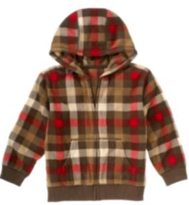NEW Gymboree BOYS (SMALL 5-6) Fleece Brown & RED FULL Zipper HOODIE - Jacket - Picture 1 of 6