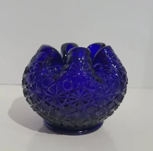 Vintage LE Smith Cobalt Daisy and Button Rose Bowl Vase - Picture 1 of 5