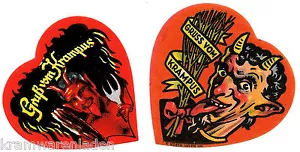 2 uralte Krampus Oblaten im Herz F. Klein Wien - PAPER SCRAPS - Picture 1 of 1