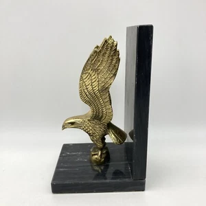 (1) Vintage Solid Brass Eagle Bookend on Gray/Black Marble, 7 3/4'' - Picture 1 of 16