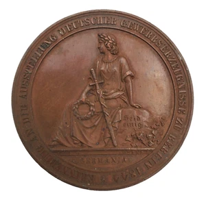 Original Antique German Prussia Medal 1844 Brass Germania Industrial Exposition - Picture 1 of 14