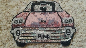Sequin PInk Cadillac Car Embroidery Sew On Applique Patch Convertible MK Large - Picture 1 of 4